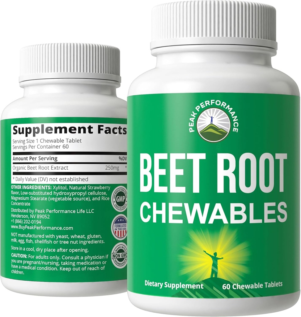 Beet Chews - 加えられた砂糖と大きめのテイスティングビートのChewables - Gummiesよりも優れています。 有機ビートルート抽出物が含まれています。 ビーガン, ゼログルテンフリービートルートハートのためのトータルサプリメント, 循環型, BP