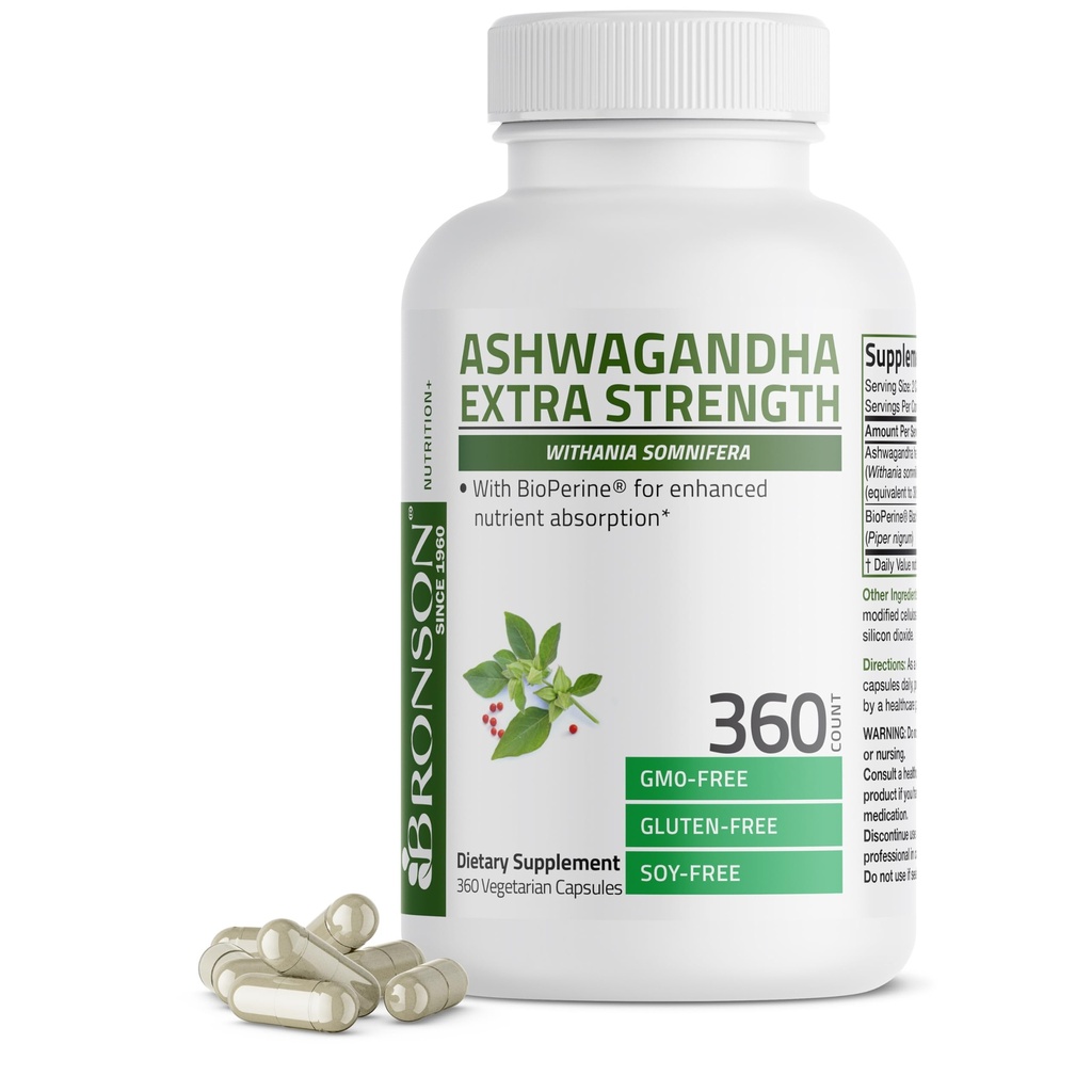 Bronson Ashwagandha Extra Strength Stress & Mood Support with BioPerine - Non GMOフォーミュラ、360ベジタリアンカプセル