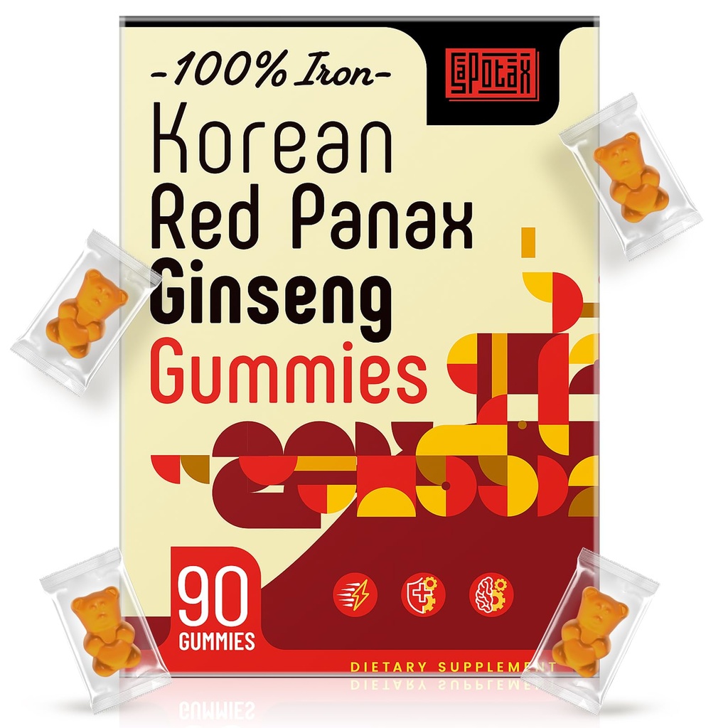 韓国の赤のPanaxのGinsengの補足のガミー-女性のための鉄の補足及び人-ビタミンC、B6、B12、カリウム及びマグネシウム、ビーガン- 90の計算が付いている鉄のガミー