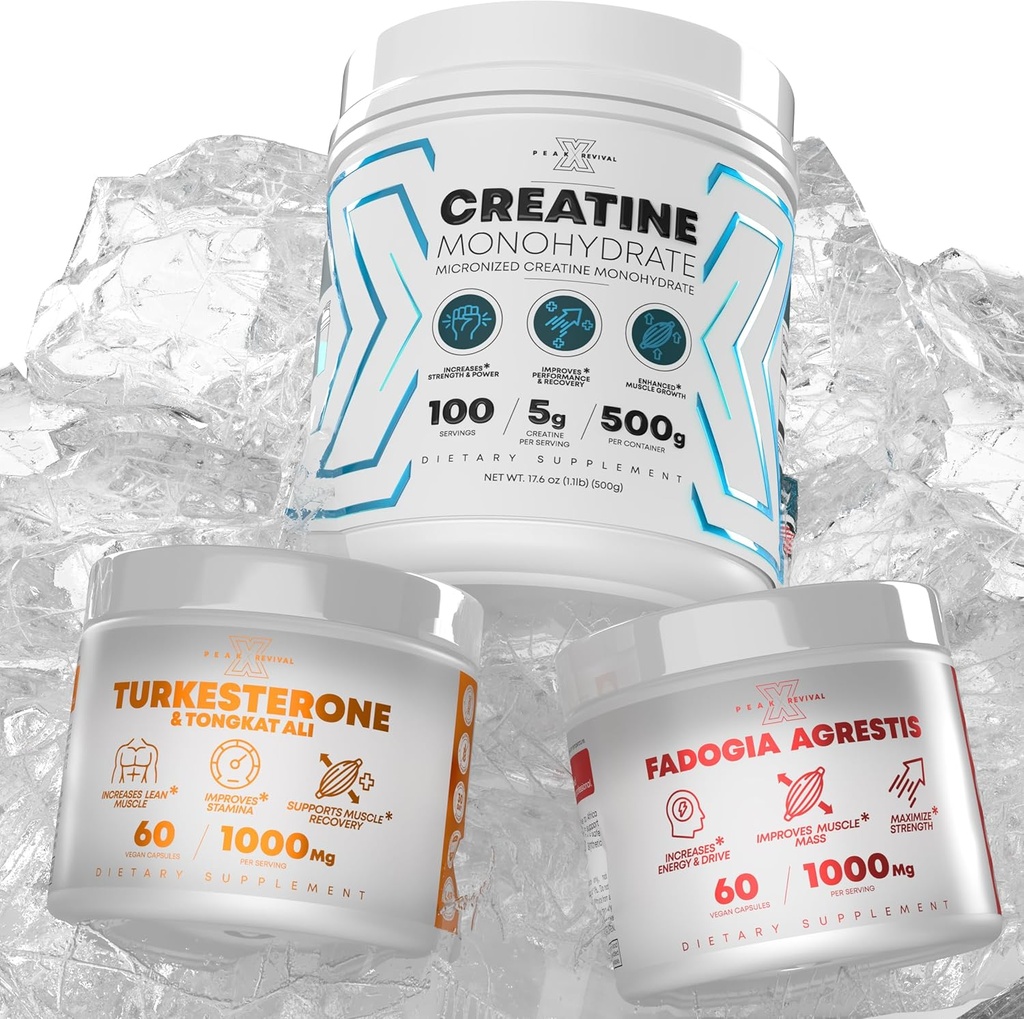 Fadogia Agrestis + パフォーマンス クレアチン モノハイド パウダー サプリメント + トルケステロン & トンカ アリ グルテンフリー, 非GMO, ビーガン (60 カプセル)