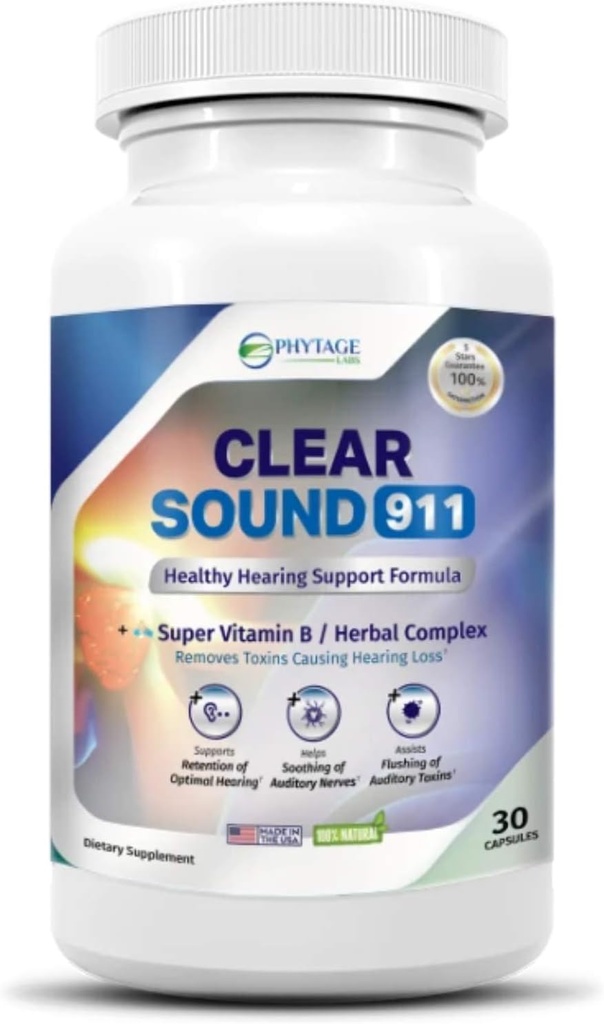Clear Sound 911 Hearing Support Formula, Ear and Brain Health Supplement, Supports Healthy Auditory Function - 30 Capsules