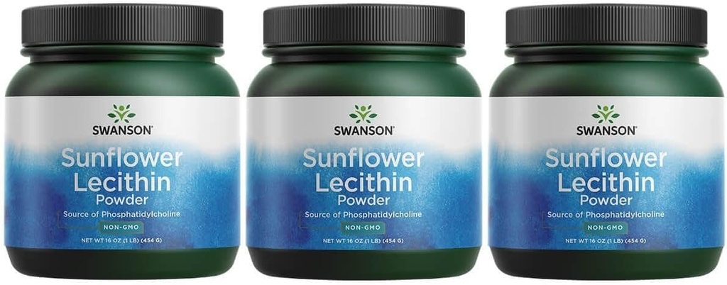 Swanson Sunflower Lecithin Brain Health Nervous System Support Non-GMO Soy Free Vegetarian 16 oz (1lb) 454グラムパウダー (3パック)