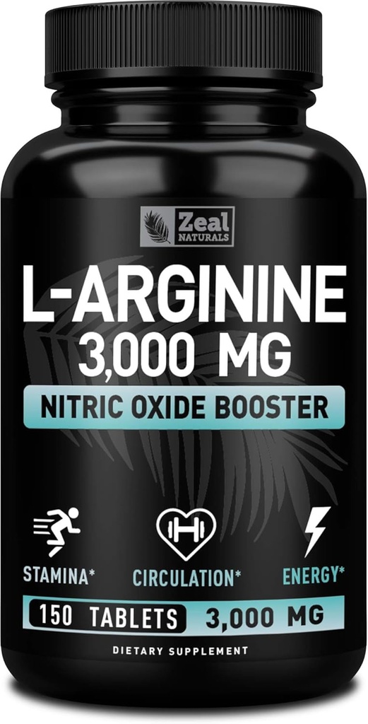 ゼールナチュラルズLアルギニン3000mgカプセル(150錠  1000mg) 最大用量L-アルギニン窒素酸化物は、筋肉の成長、血管機能とエネルギーをサポートするためのサプリメント - ニトリオキサイドブースター