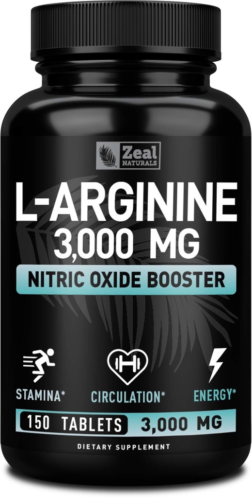 ゼールナチュラルズLアルギニン3000mgカプセル(150錠  1000mg) 最大用量L-アルギニン窒素酸化物は、筋肉の成長、血管機能とエネルギーをサポートするためのサプリメント - ニトリオキサイドブースター