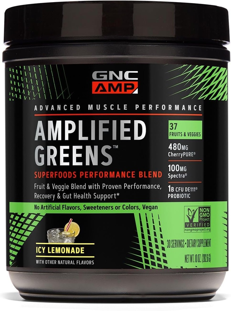 GNC AMP 増幅グリーン スーパーフード パフォーマンス ブレンド - アイシー レモネード - 10 oz. (30 サービング)