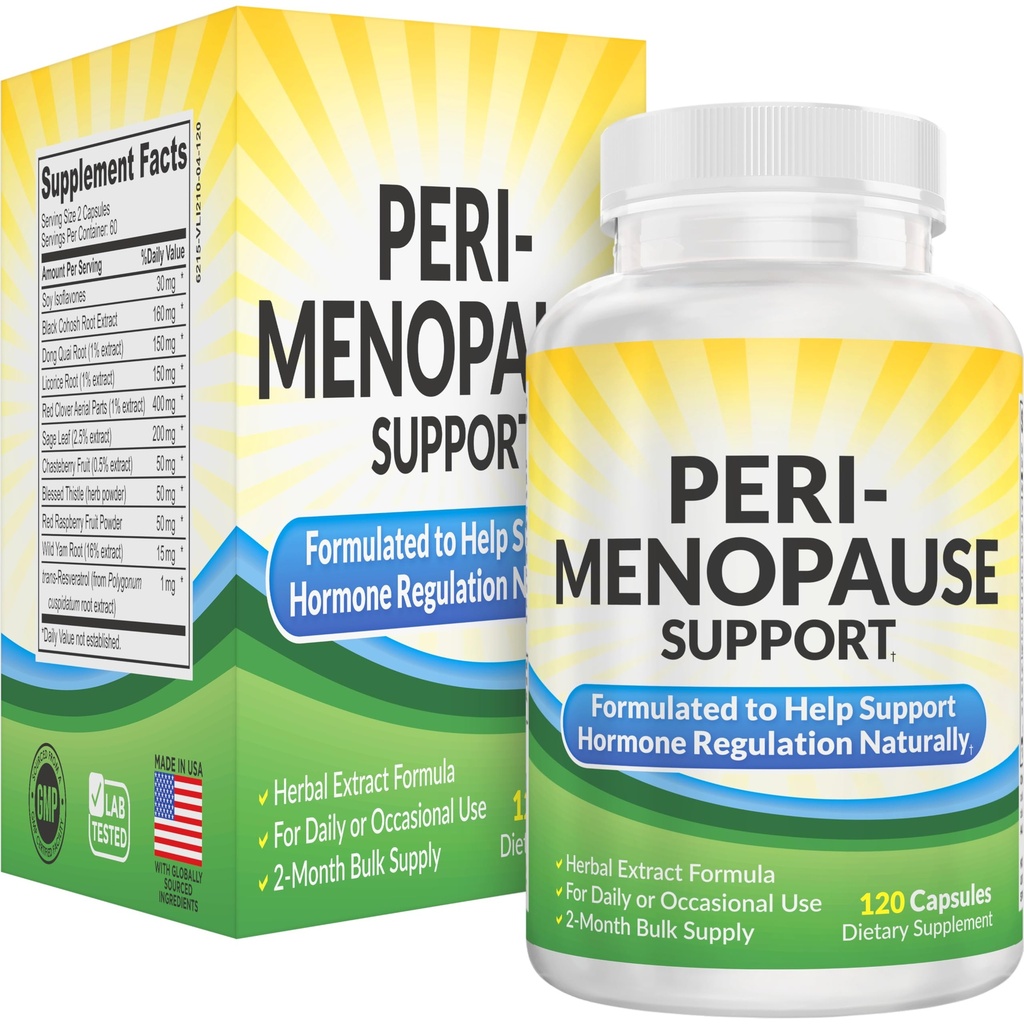 2ヶ月のPeriMenopauseサプリメント(All-in-1) 女性用ホルモンサポート | 11ハーブ&エキスのブレンド | 雌女ホルモンバランス | 60日の供給 | 120カプセル