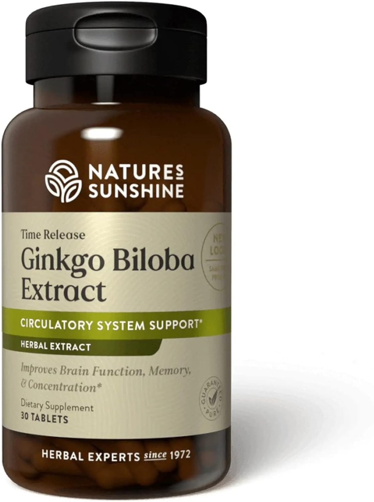 Nature's Sunshine Time-Release Ginkgo Biloba, 30 Tablets | Promotes Circulation to the Brain and Supports Memory and Concentration Functions