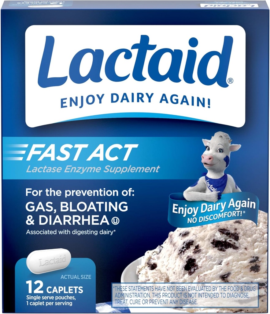 Lactaid の速い行為は Lactase の酵素が付いている不耐性の救助の小道具で、Lactose の感受性、旅行のための理想及び 1 カウントの 12 のパックを保護します