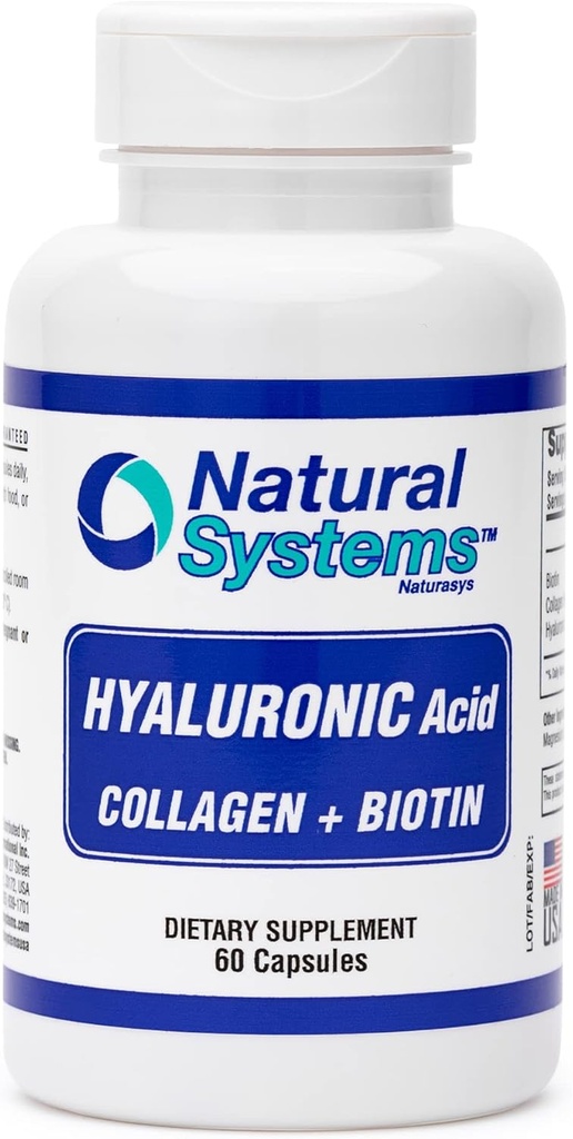 自然なシステムによるHyaluronicの酸プラスのコラーゲンおよびBiotin 60のカプセル-高められた吸収のためのAquo Hialuronicoのカプセル-皮のための油圧Hyaluronic酸の補足-強い皮、毛、釘