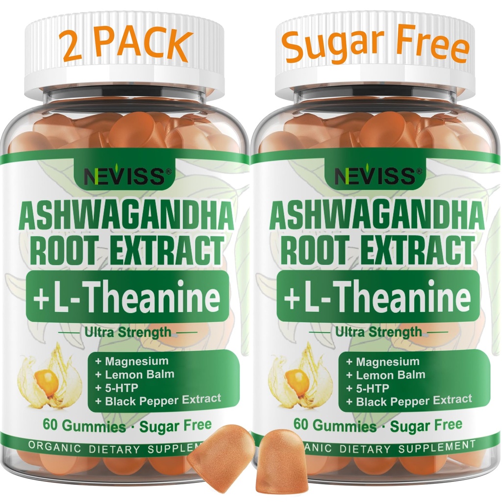 NEVISS Ashwagandha Gummies 2000mg、L-Theanine、5-HTP、Lemon Balm、Calm、Zzzs及び弛緩サポート、120の計算が付いているプラスのProprietaryのブレンドを感じて下さい