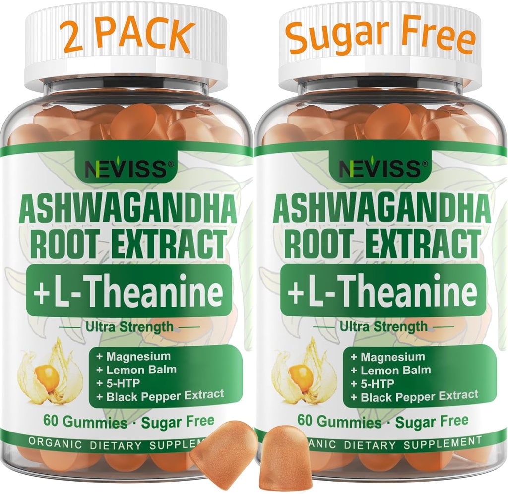 NEVISS Ashwagandha Gummies 2000mg、L-Theanine、5-HTP、Lemon Balm、Calm、Zzzs及び弛緩サポート、120の計算が付いているプラスのProprietaryのブレンドを感じて下さい