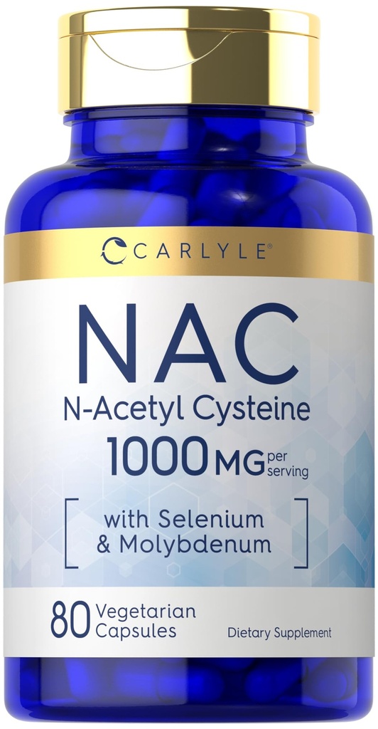 カーライル NAC サプリメント N-アセチル Cysteine 1000mg | 80カプセル | セレン&モリブデン付き | ベジタリアン・非GMO・グルテンフリー