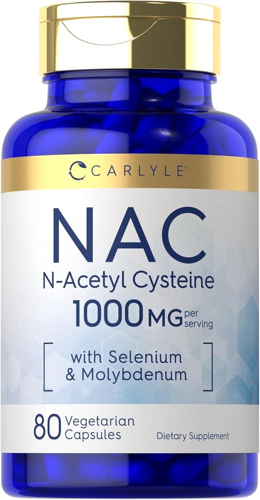 カーライル NAC サプリメント N-アセチル Cysteine 1000mg | 80カプセル | セレン&モリブデン付き | ベジタリアン・非GMO・グルテンフリー