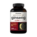 NatureBell Korea Red Ginseng 2,250mg/サービング、240 Softgels | Panax Ginseng Root、10% Ginsenoside、非GMO、サポート エネルギー、男性の性能、および免疫システムに標準化