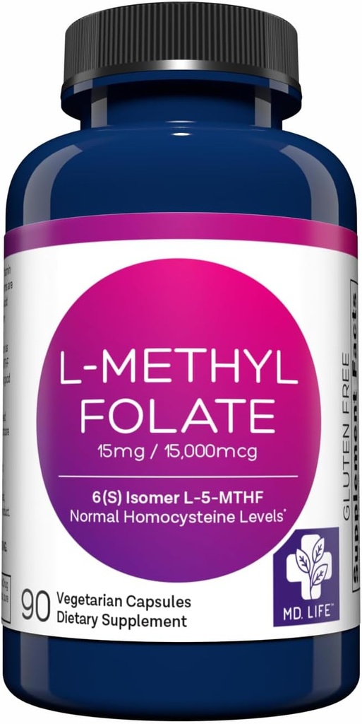 MDの生命L-Methylfolate 15のmgの補足-専門の等級の活動的なLのMethylfolateの補足- 90のカプセル- L-Methylfolate 15mg -最高の効力MTHFR W/の精巣のアミノ酸
