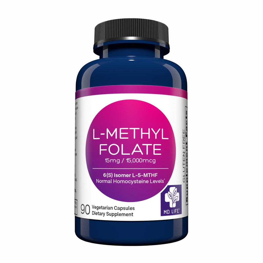 MDの生命L-Methylfolate 15のmgの補足-専門の等級の活動的なLMethylfolateの補足- 90のカプセル- L-Methylfolate 15mg -最高の効力MTHFR w/Esentialのアミノ酸