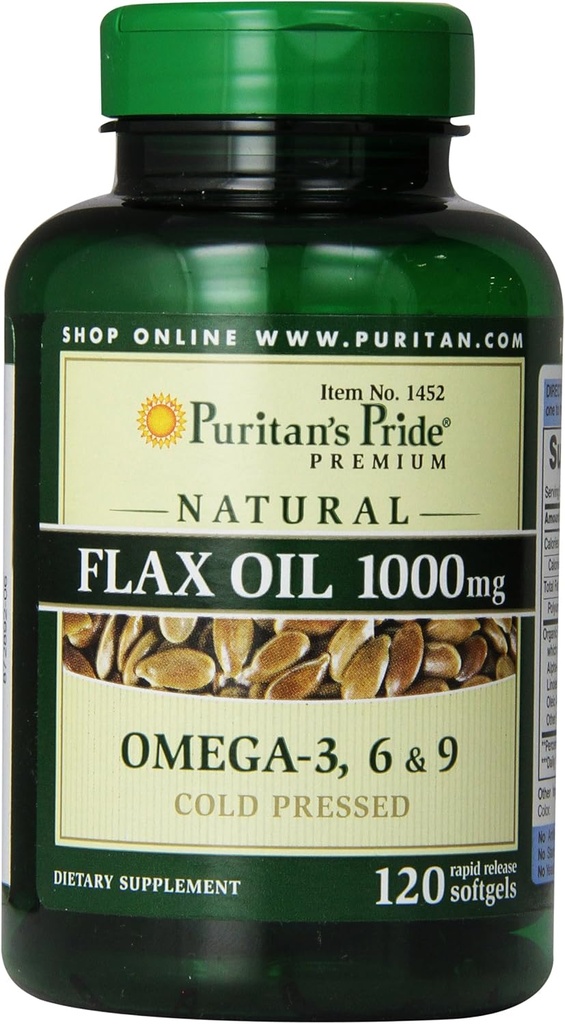 Puritan'sプライドプレミアムナチュラルフラックスオイル1000mgオメガ3、6&9コールドプレス、120Softgels