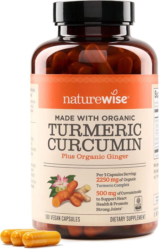 NatureWise Curcumin ターメリック 2250mg - 95% クルクミノids & BioPerine アドバンスト吸収のためのブラックペッパーエキス - 毎日の関節と免疫の健康サポート - ビーガン、非GMO、180 カウント[60 日の供給]