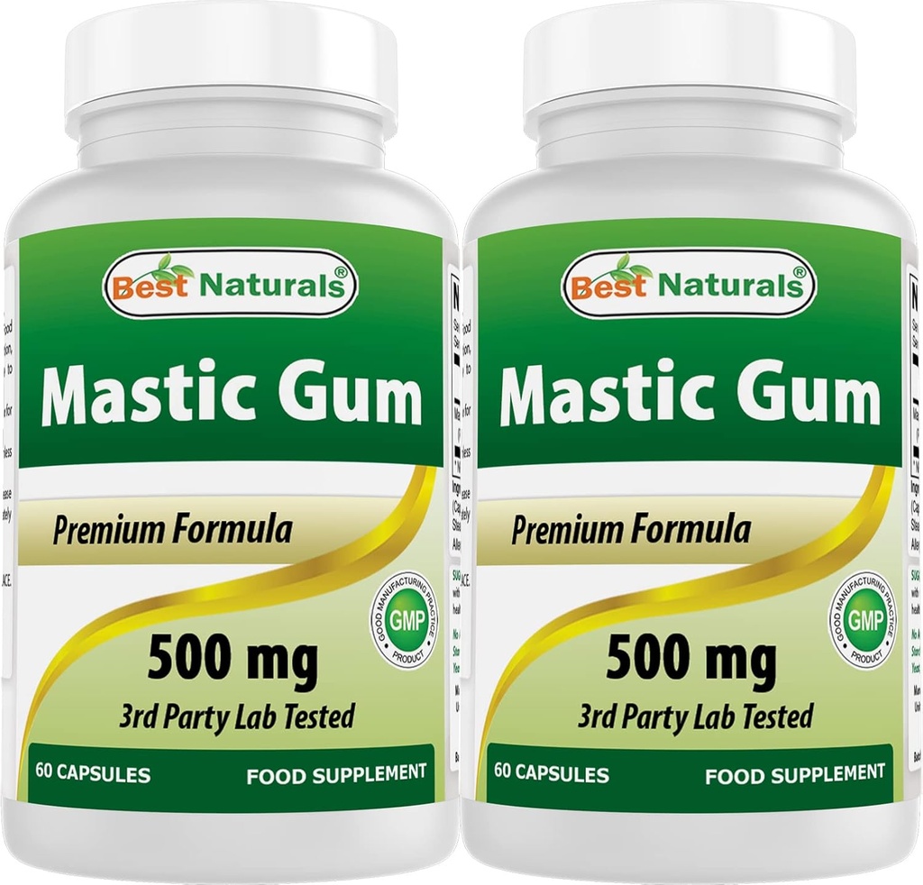 ベストナチュラルズ2パックマスティックガムカプセル500mg - 60カウント - (非GMO)(グルテンフリー) - ヘルシーな胃とDuodenal Healthを促進 - (合計120カプセル)