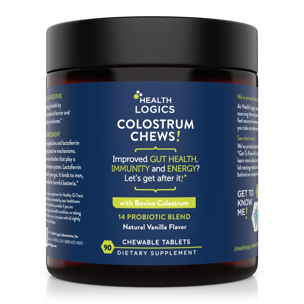 健康の論理学のColostrumのChews-Colostrumの補足25% IgGのための腸の健康、免疫サポート、毛の成長、バニラの味、90のサービング、全牛Colostrumのスーパーフード