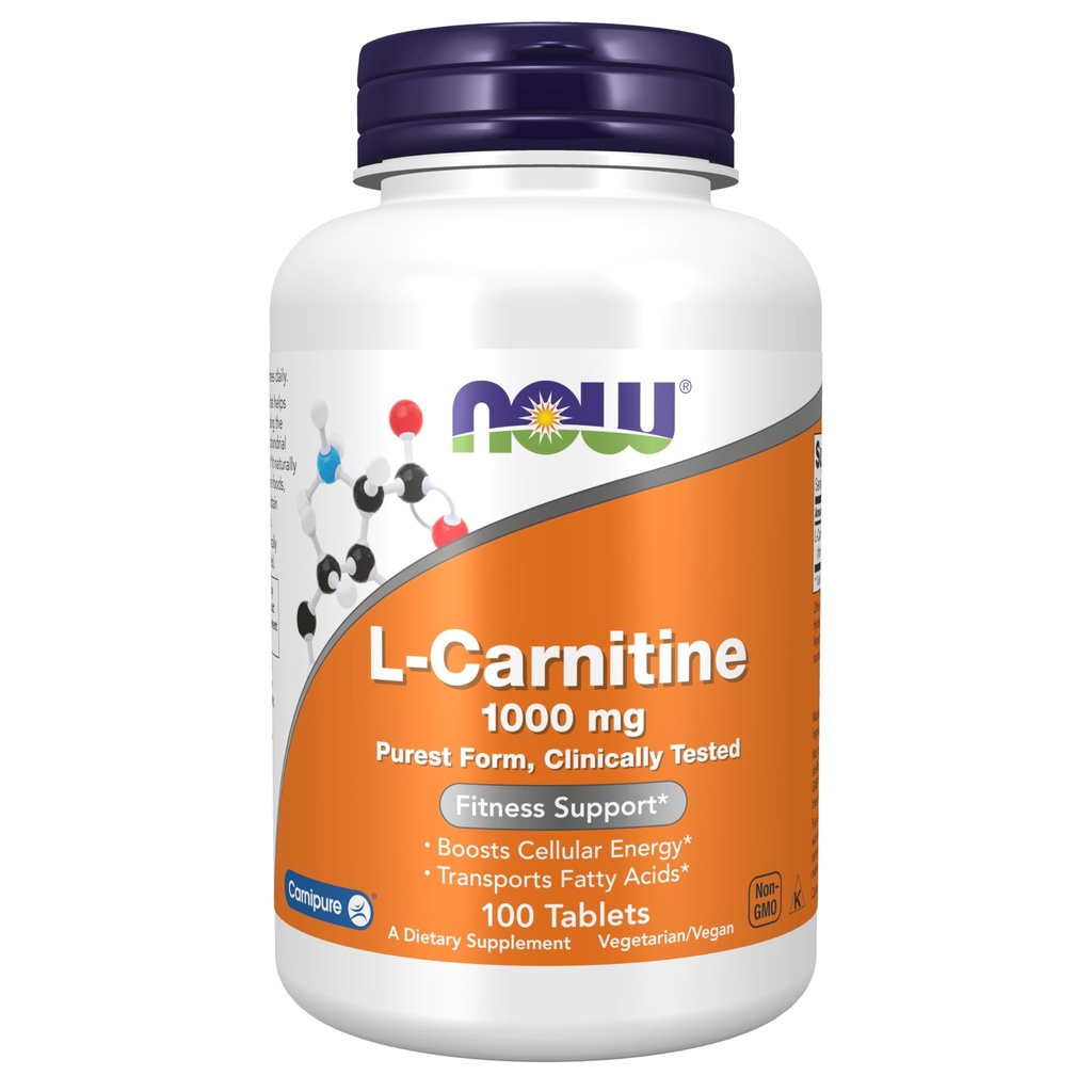 NOW食品は、L-カルニチン1,000mg、ピュアフォーム、アミノ酸、フィットネスサポート*、100錠を補います