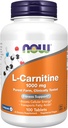 NOW Foods Supplements, L-Carnitine 1,000 mg, Purest Form, Amino Acid, Fitness Support*, 100 Tablets