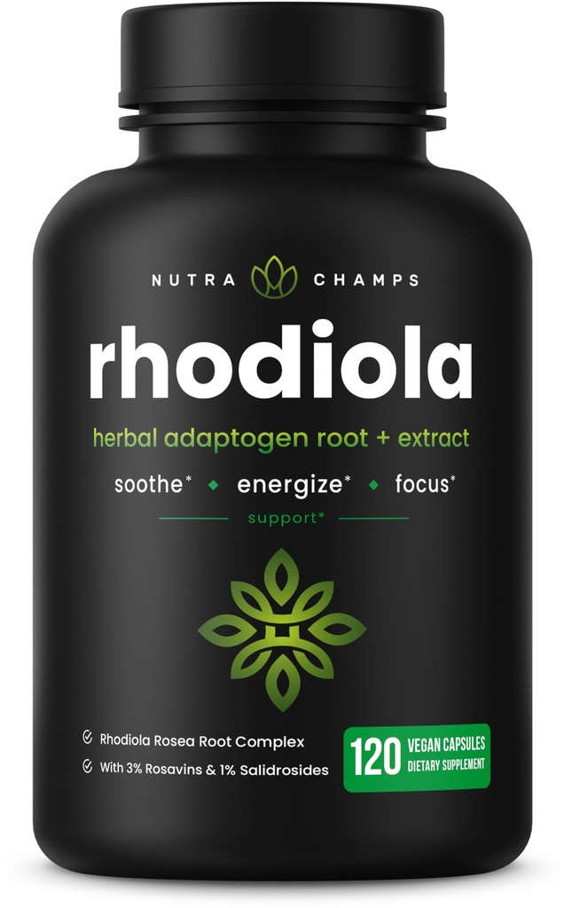 Rhodiola Rosea Supplement 600mg | 120 ビーガンカプセル | エネルギーのためのRhodiola Rosea抽出物, ストレス救済, 気分とフォーカス | Rosavin & Salidrosidesの適応性根 | 300 mgの丸薬 NutraChamps