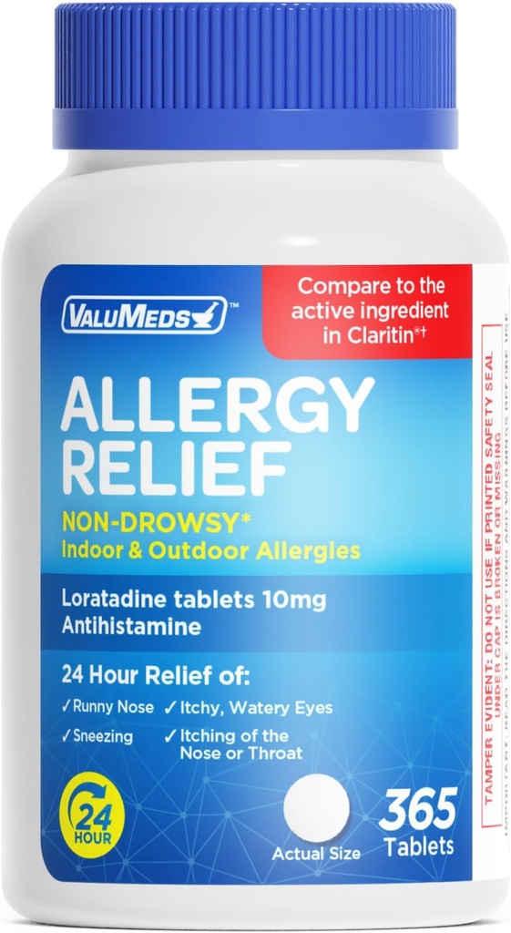 ValuMeds Loratadine 10mgの非眠気24時間アレルギーの救助屋内及び屋外  Runny Nose、Sneezing、かゆみ、水目のオールデーのAntihistamine Alergy/Sinusの丸薬  365のタブレットと比較して下さい
