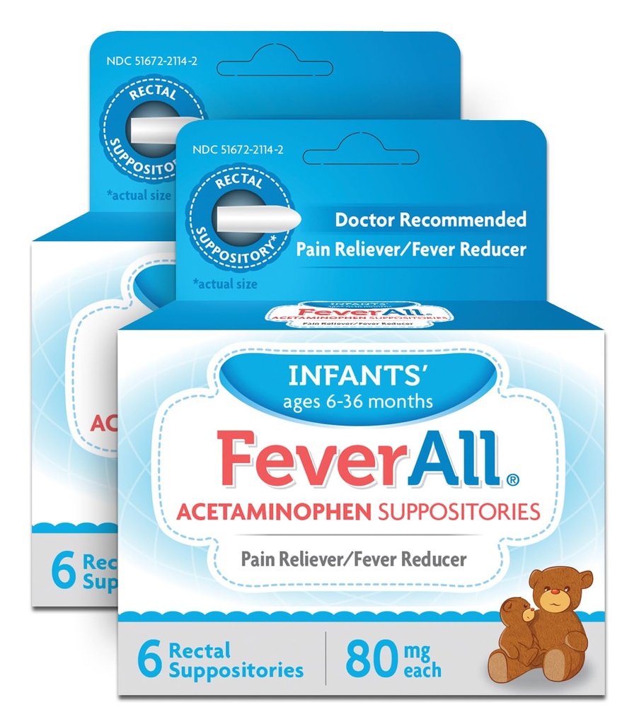 Feverall Infant Acetaminophenの坐骨6のRectalの坐骨80mg各痛みのReliever/Feverの減力剤。Parabenは、人工的な色か他の防腐剤放しません。 年齢 6〜36ヶ月。 価値3パック。