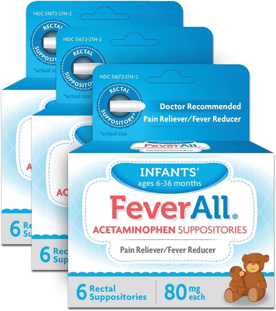Feverall Infant Acetaminophenの坐骨6のRectalの坐骨80mg各痛みのReliever/Feverの減力剤。Parabenは、人工的な色か他の防腐剤放しません。 年齢 6〜36ヶ月。 価値3パック。