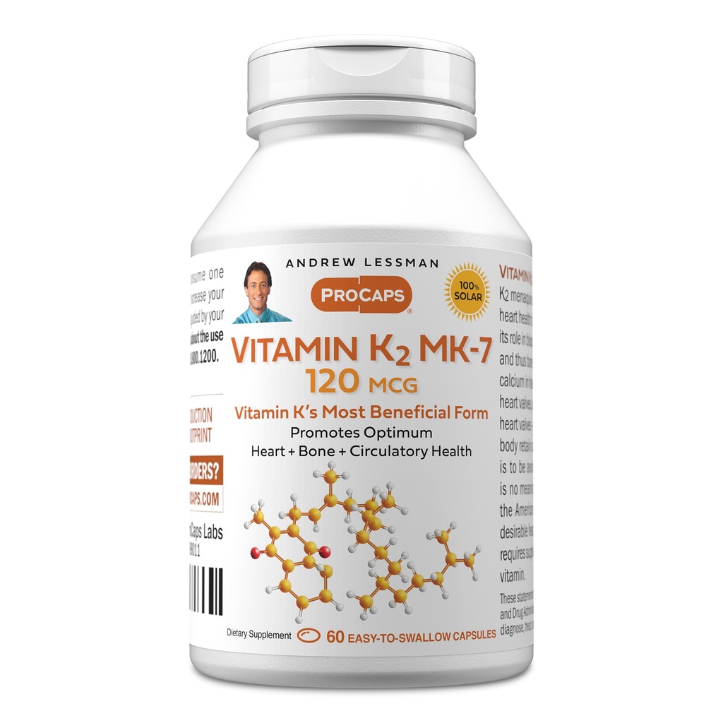 ANDREW LESSMANビタミンK2 MK7 120 mcg 60 Softgels - 健康なカルシウム利用のために不可欠で、最適の骨格、心および動脈の健康を促進します。 添加物無し。 ソフトジェルを飲みやすく