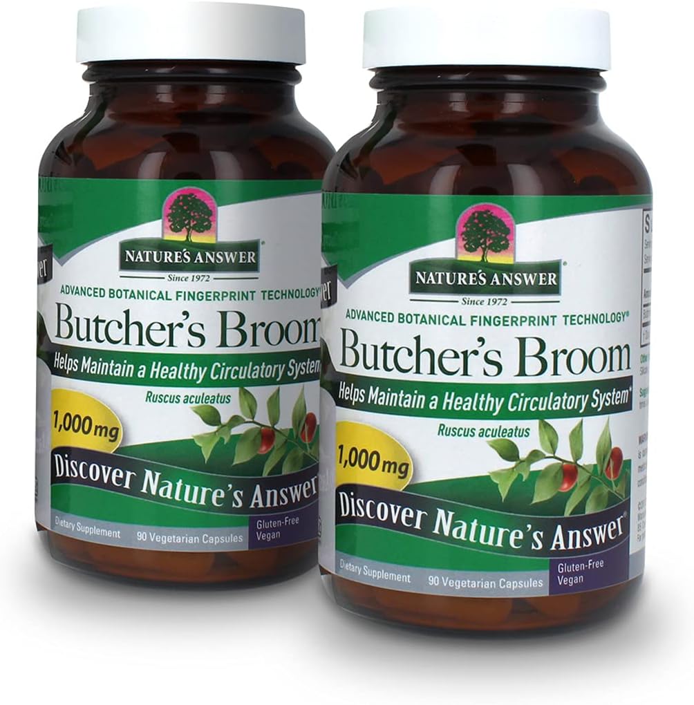 Nature's Answer Butcher's Broom Root Supplement カプセル 90 カウント | 血循環を促進 | ヴィーガン | グルテンフリー | パック 2