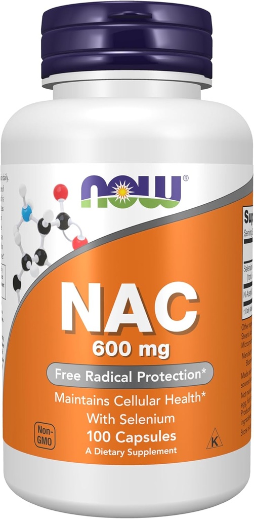 NOWの補足、NAC (Selenium 100のカプセルが付いているN-Acetyl Cysteine) 600のmg