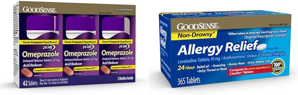 GoodSense Omeprazoleは3及びLoratadineのタブレット10mg 365の計算のアレルギーの救助のAntihistamineの20mg 14の計算のパックを錠剤にします