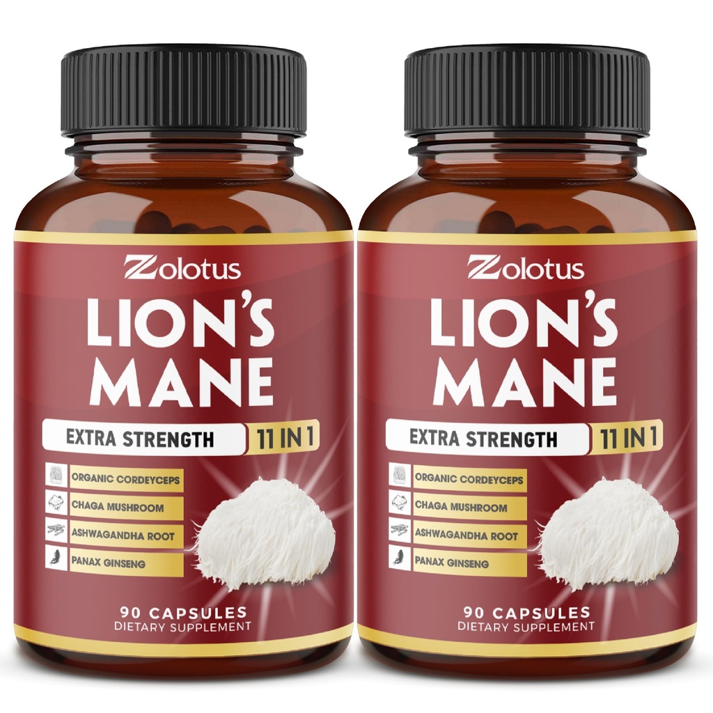 Zolotus 2は90のカプセルのライオンのマッシュルームのマッシュルームの補足、Cordeyceps、Reishi、Ashwagandha、焦点、記憶および頭脳サポート補足、免疫サポート、エネルギー丸薬を供給します