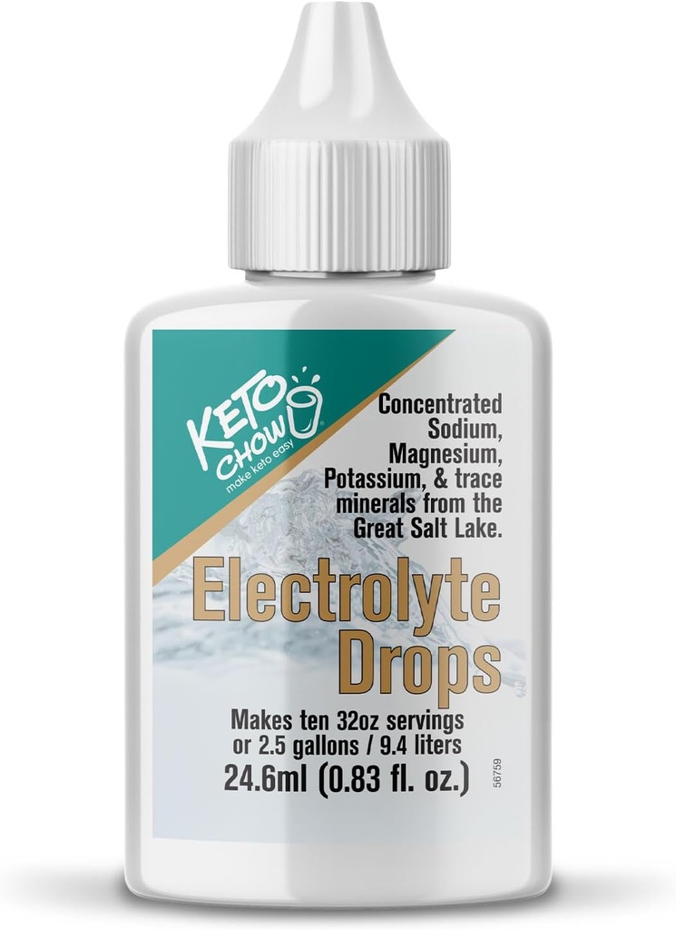 Keto Chow Electrolyte Hydration Drops - Keto Diets & Intermittent Fasting - Immune Support - Gluten & Sugar Free - Sodium, Magnesium, Potassium & Trace Minerals - Unflavored - 0.83 fl oz