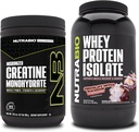 NutraBioクレアチンモノハイドレート、非風味、300gとウィープロテインアイソレート、チョコレートディップマカロン、サプリメントバンドル - 筋肉エネルギー、リーンマッスル成長、回復、強度