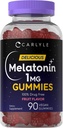 Carlyle Melatonin 1mg ガミー | 90 カウント | フルーツ風味のガーミー サプリメント | 完全菜食主義者の, 完全菜食主義者の, グルテンフリー