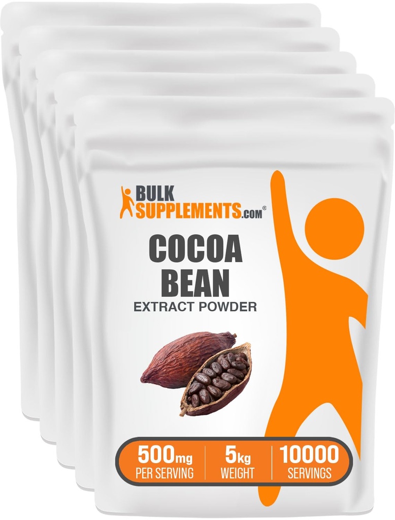 BulkSupplements.com ココア豆エキスパウダー - ココアサプリメント - 甘味料なし, ビーガン&グルテンフリー, サービングあたり500mg, 1kg (2.2) (パック 5)