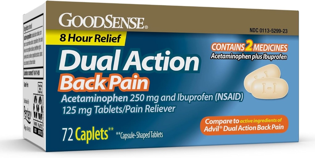 GoodSenseの二重行為のアセトアミノフェンおよびIbuprofen (NSAID)のタブレット、250のmg/125のmgの背部苦痛、72の計算