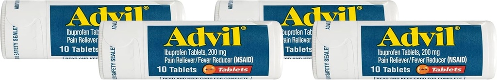 Advil Pain Reliever and Fever Reducer, Pain Relief Medicine with Ibuprofen 200mg for Headache, Backache, Menstrual Pain and Joint Pain Relief - 10 Coated Tablets (Pack of 4)