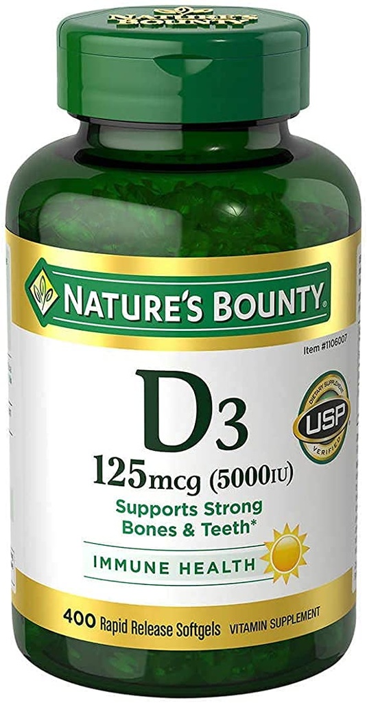 Nature's Bounty Immune Health Vitamin D3 5000 iu、ラピッドリリース400 Softgels