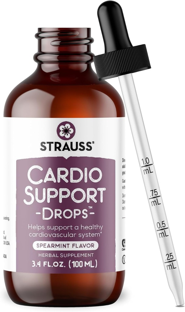 Strauss Naturals Cardioサポートドロップ - 天然ハーブハート健康サプリメント - 男性と女性のための健康的な心血管系を維持するのに役立ちます - ビーガン&非GMO - 精米 - 100mlボトル