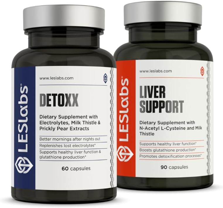 LES Labs Detoxx と Liver サポート Duo - ヘルシーな肝臓機能、グルタチオンの生産、および解毒をサポートするためのバンドル