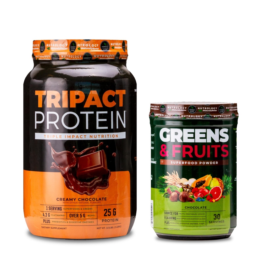 Nutrology の TRIPACT の蛋白質の粉、7-in-1 食事の取り替えの揺れ、クリーミー チョコレート(40 のサービング) 緑及びフルーツの粉自然に Sourced スーパーフード、チョコレート(30 のサービング)