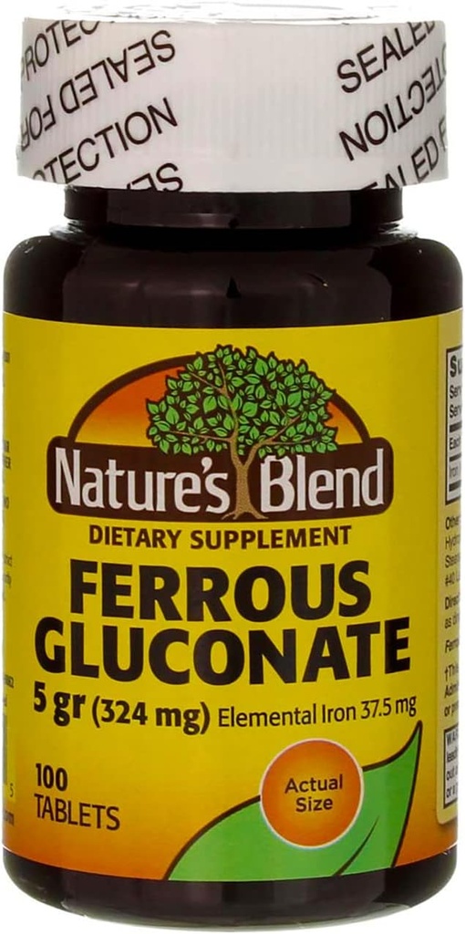 Nature`s Blend Ferrous Gluconate Tablets 325 mg 100 Count Per Bottle (5 Bottles)