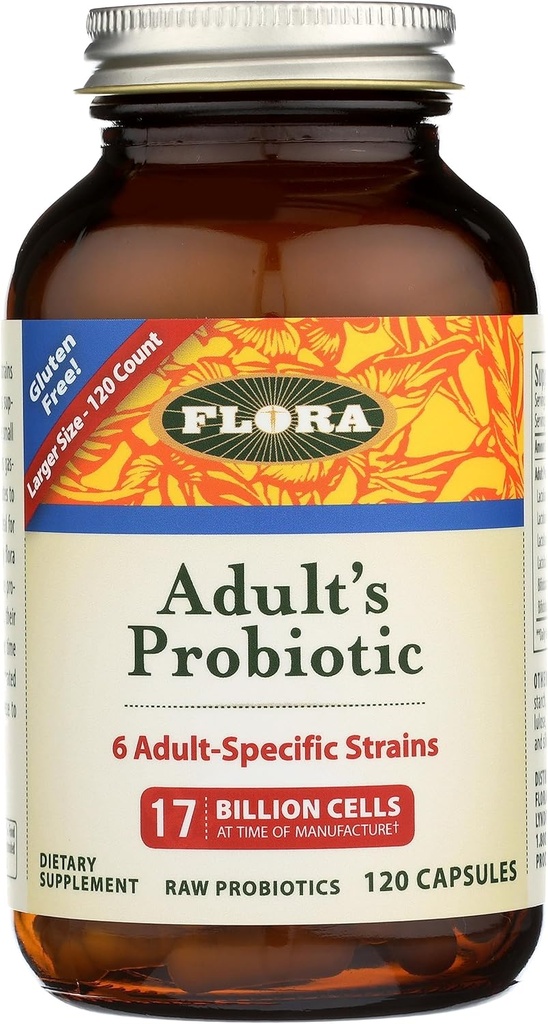 Flora - Adult's Probiotic Blend, Six Adult-Specific Strains, Gluten Free, Raw Probiotic with 17 Billion Cells, 120 Vegetarian Capsules