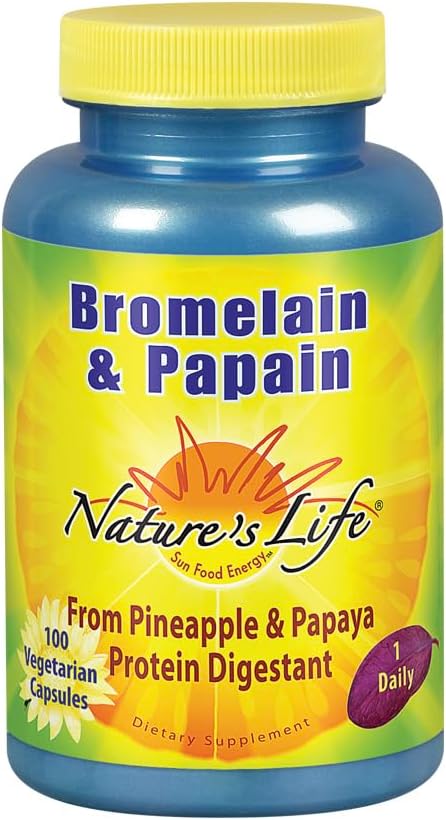 Nature's Life Bromelain & Papain | 消化器・快適性のためのプロテオリン酵素 | パイナップル&パパイヤ | 250mg Ea | 100 ベジタリアンカプセル