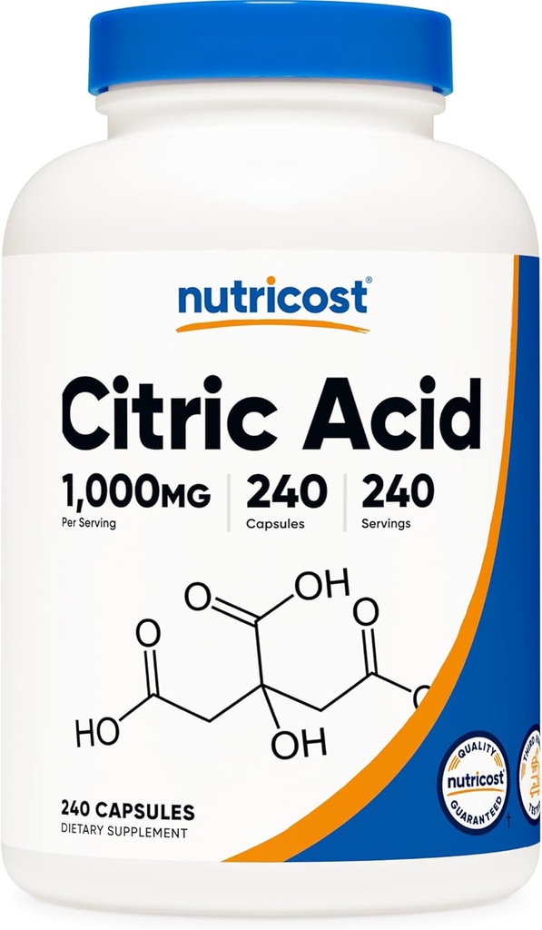 Nutricost の Citric の酸 1000mg (1グラム)、240 のカプセル-グルテンフリー、非GMO